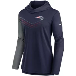 Best Pirce 😍 Nike 👩 Women's Navy, Heather Charcoal New England Patriots Chevron Hoodie Performance Long Sleeve T-shirt 🔥 -Outlet Nike Store unnamed file 103