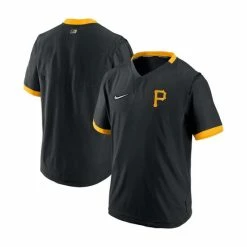 Best Sale 🎉 Nike Men's Black, Gold-Tone Pittsburgh Pirates Authentic Collection Short Sleeve Hot Pullover Jacket 🎁