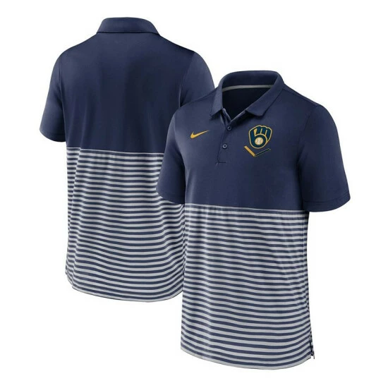 New ๐คฉ Nike Men's Navy-Gray Milwaukee Brewers Home Plate Striped Polo ๐ฏ 3 New ๐คฉ Nike Men's Navy-Gray Milwaukee Brewers Home Plate Striped Polo ๐ฏ