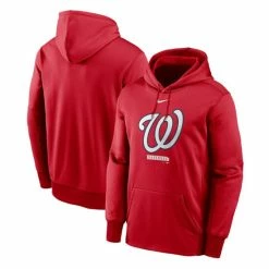 New 👏 Nike Men's Red Washington Nationals Logo Therma Performance Pullover Hoodie 😍