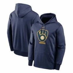 Flash Sale ๐ Nike Men's Navy Milwaukee Brewers Logo Therma Performance Pullover Hoodie ๐งจ