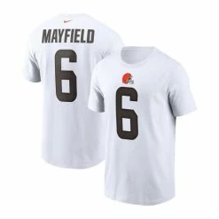 Best Pirce โญ Nike Men's Baker Mayfield White Cleveland Browns Name And Number T-shirt โจ