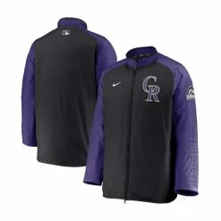 New 🎁 Nike Men's Black Colorado Rockies Authentic Collection Dugout Full-Zip Jacket 🌟