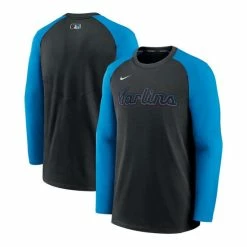 Top 10 ๐ฏ Nike Men's Black, Blue Miami Marlins Authentic Collection Pregame Performance Raglan Pullover Sweatshirt ๐