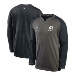 Best deal 🔔 Nike Men's Charcoal, Navy Detroit Tigers Authentic Collection Thermal Crew Performance Pullover Sweatshirt 👍