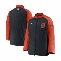 Best Sale 🎁 Nike Men's Navy, Orange Detroit Tigers Authentic Collection Dugout Full-Zip Jacket 🥰