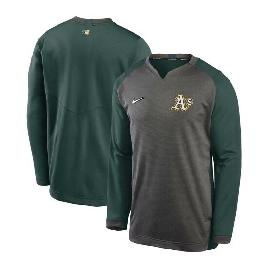 Deals ⌛ Nike Men's Charcoal, Green Oakland Athletics Authentic Collection Thermal Crew Performance Pullover Sweatshirt 😉 3 Deals ⌛ Nike Men's Charcoal, Green Oakland Athletics Authentic Collection Thermal Crew Performance Pullover Sweatshirt 😉
