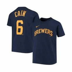 Top 10 ๐ Nike Youth Big Boys Lorenzo Cain Navy Milwaukee Brewers Player Name And Number T-Shirt โค๏ธ