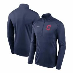 Cheap ๐ Nike Men's Navy Cleveland Indians Team Logo Element Performance Half-Zip Pullover Jacket ๐ฏ