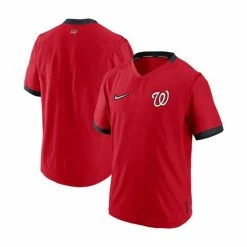 Wholesale 🤩 Nike Men's Red, Navy Washington Nationals Authentic Collection Short Sleeve Hot Pullover Jacket 🔔