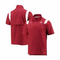 New ✔️ Nike Men's Crimson Alabama Crimson Tide 2021 Coaches Short Sleeve Quarter-Zip Jacket ❤️