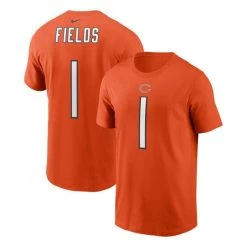 Deals 🥰 Nike Men's Justin Fields Orange Chicago Bears 2021 NFL Draft First Round Pick Player Name And Number T-shirt 🥰