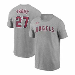 Outlet 😍 Nike Men's Mike Trout Gray Los Angeles Angels Name And Number T-shirt ❤️