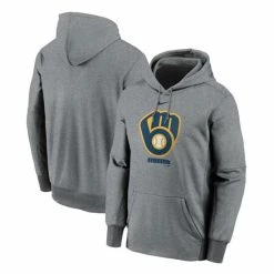 New ✨ Nike Men's Gray Milwaukee Brewers Logo Therma Performance Pullover Hoodie ⭐