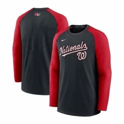 Budget ๐ Nike Men's Navy, Red Washington Nationals Authentic Collection Pregame Performance Raglan Pullover Sweatshirt ๐